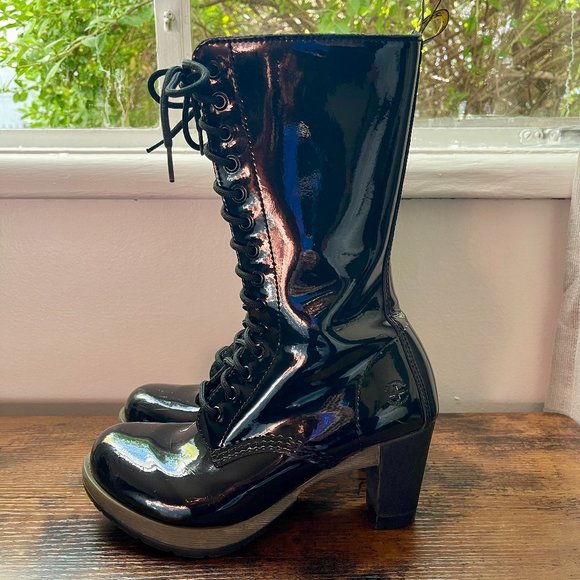 VTG Dr Marten "Dee" Patent Leather Heeled Mid Calf Boots US size 8 (EU39/UK6) - Picture 4 of 14